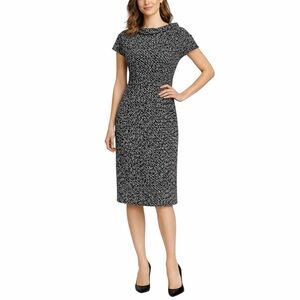St John Knit Black White Textured Sheath Dress Size 12 Short Sleeves